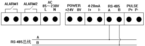 實(shí)驗(yàn)室氣體質(zhì)量流量計(jì)RS-485通訊接線圖